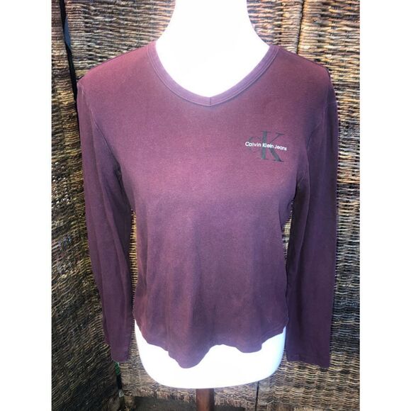 Calvin Klein Jeans V-Neck Long Sleeve Shirt L - Picture 1 of 3